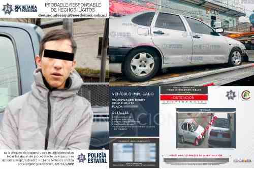 Aseguran vehículo vinculado con tres robos con violencia en Toluca y Zinacantepec; hay un detenido